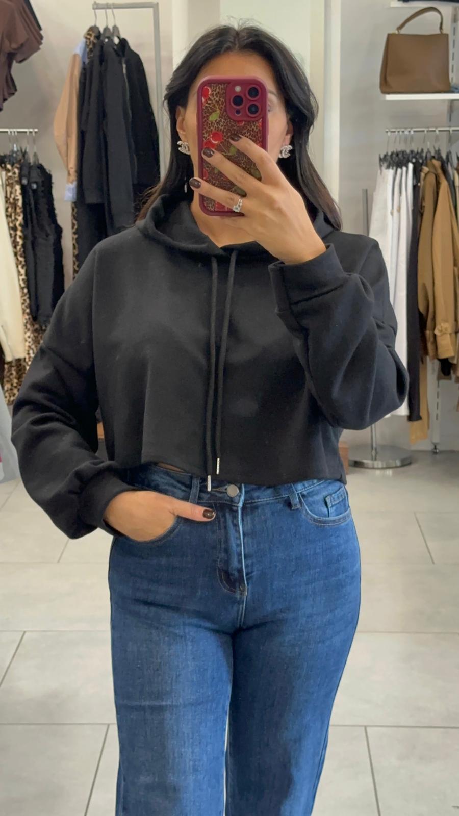 Felpa Crop Cotone Garzato