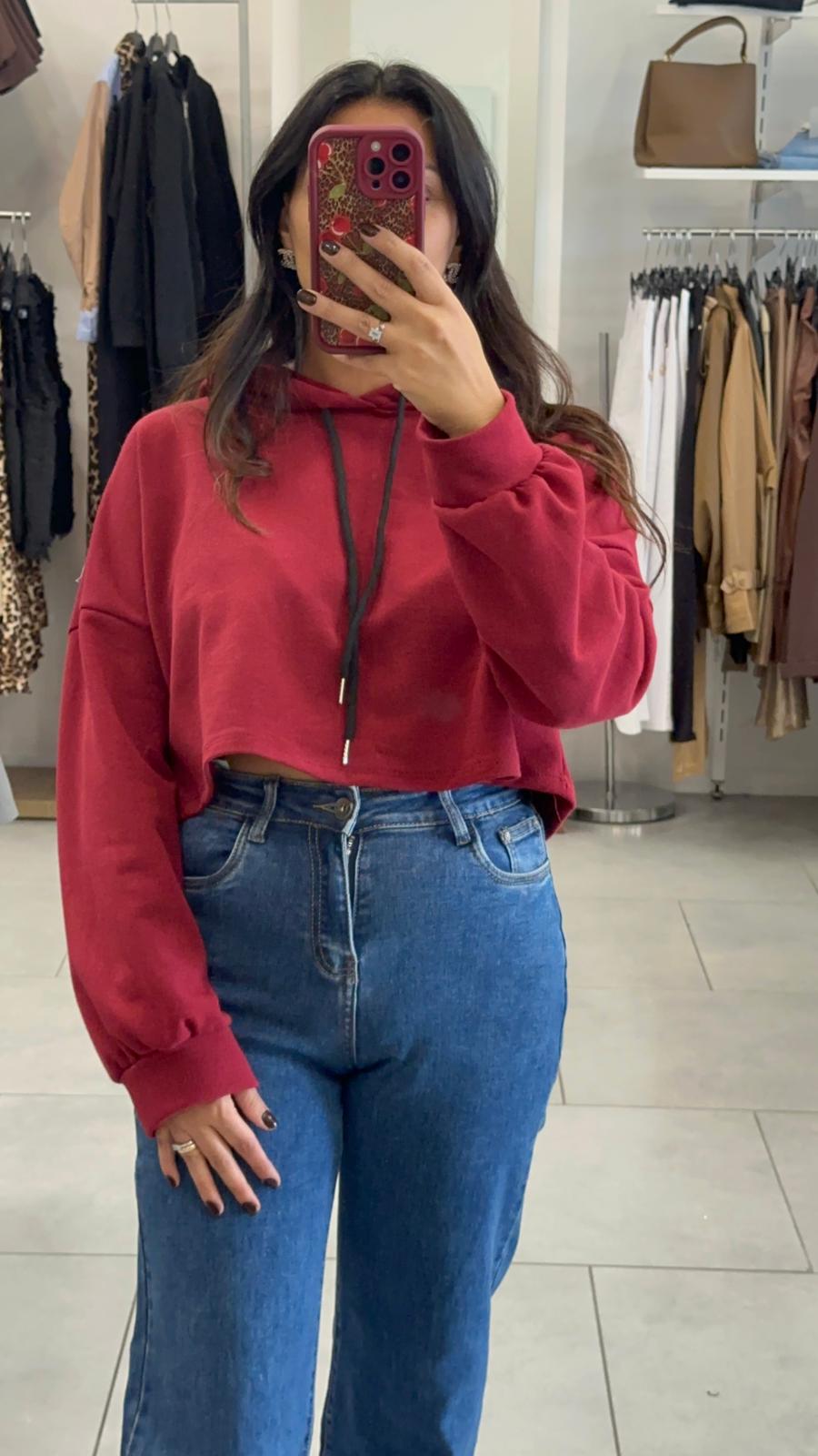 Felpa Crop Cotone Garzato