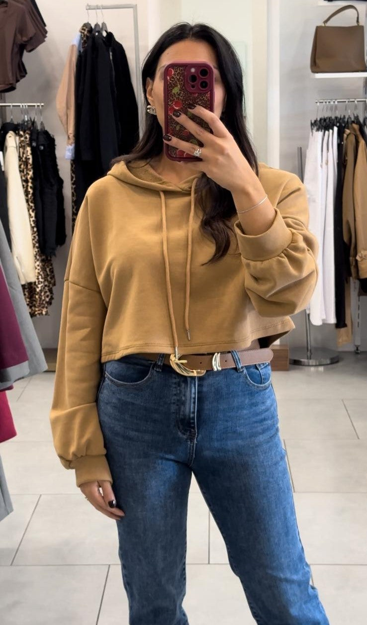 Felpa Crop Cotone Garzato