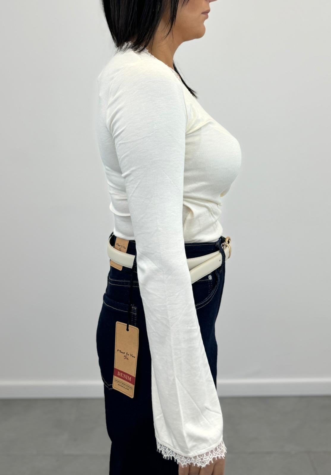 Maglia Manica a Campana e Pizzo Crema art7062