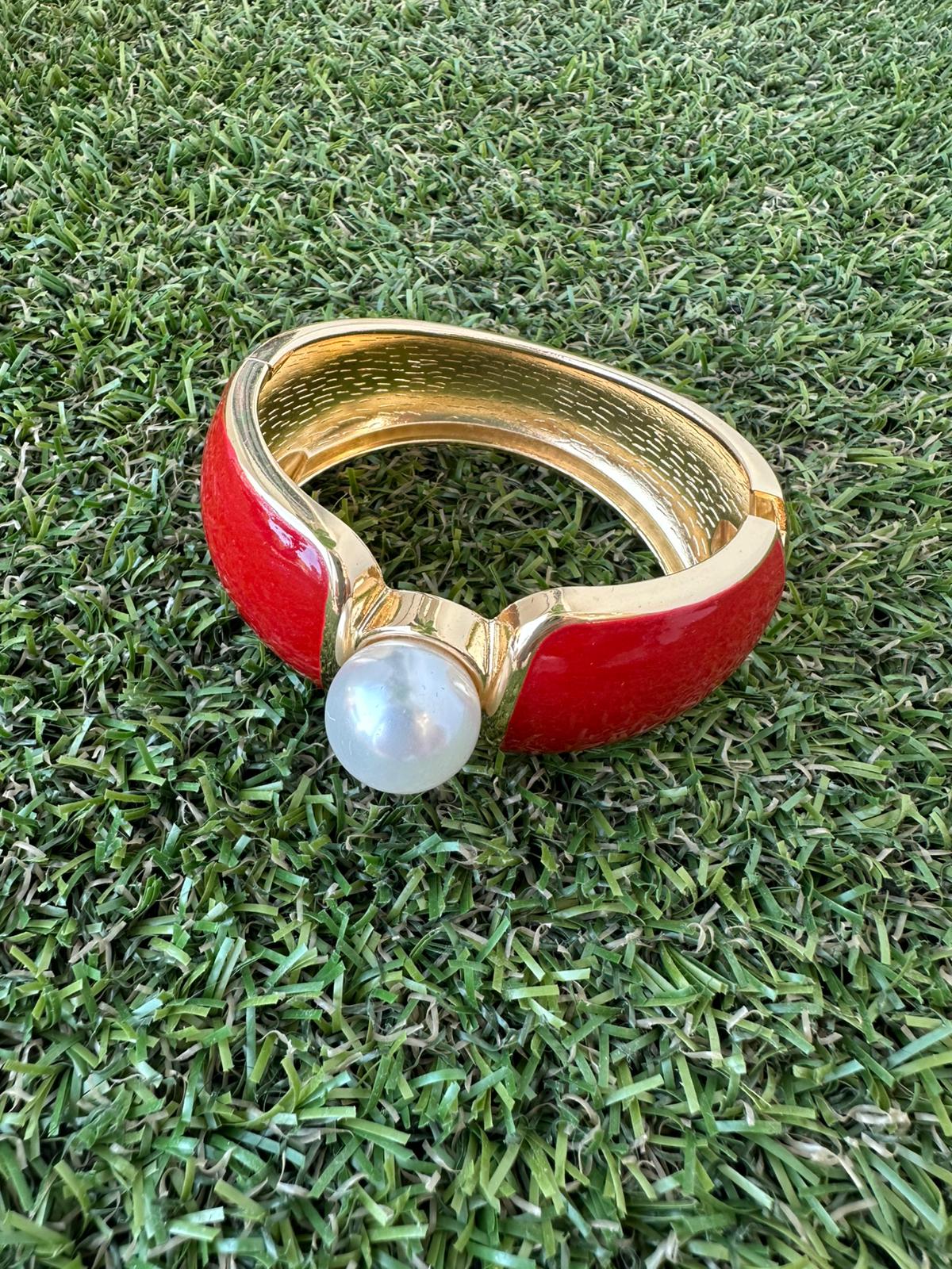 Bracciale Rosso Rigido con Perla