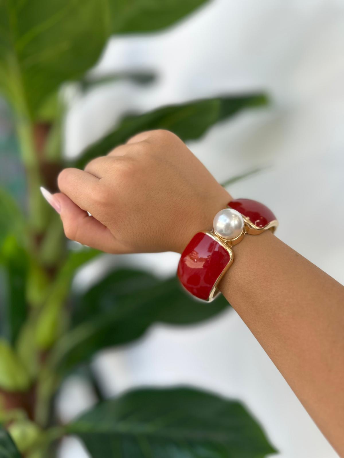 Bracciale Rosso Rigido con Perla