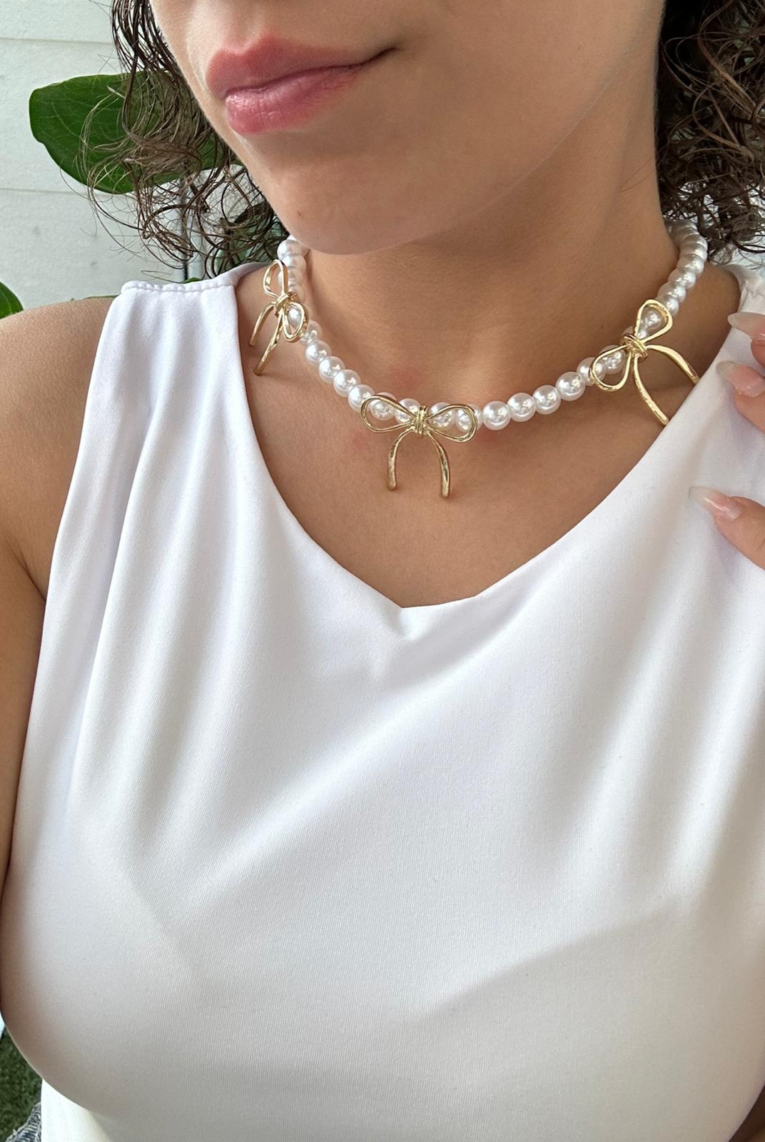 Collana Perle e Fiocchi Dorati