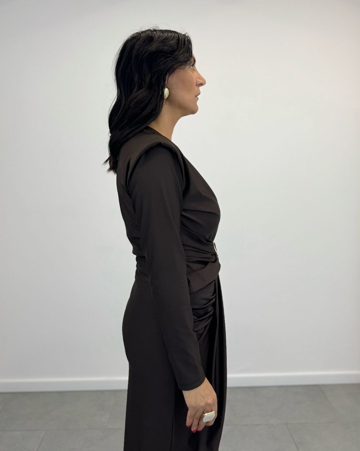 Abito Lungo MARRONE con Drappeggio art.21625