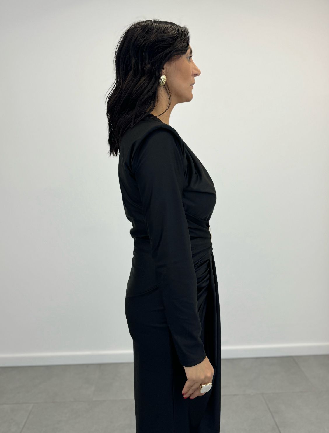 Abito Lungo NERO con Drappeggio art.21625