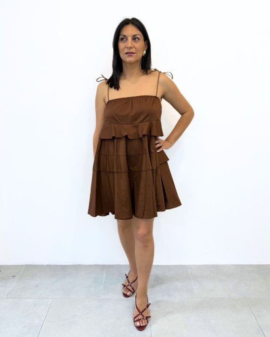 Mini Dress con Spallina Fiocco Marrone art.6562
