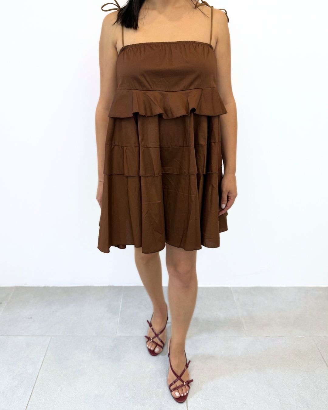 Mini Dress con Spallina Fiocco Marrone art.6562