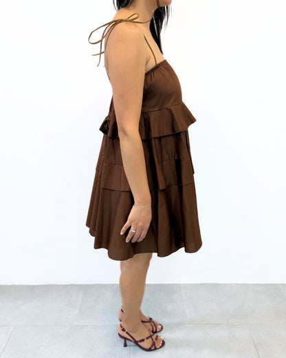 Mini Dress con Spallina Fiocco Marrone art.6562