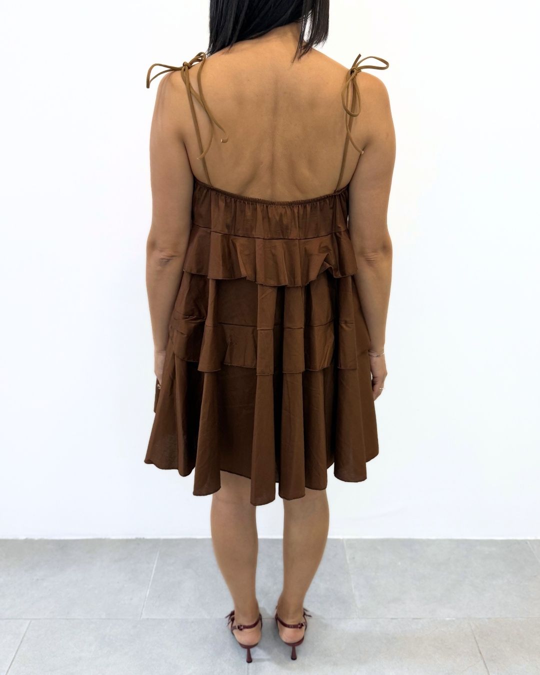 Mini Dress con Spallina Fiocco Marrone art.6562
