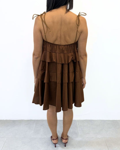 Mini Dress con Spallina Fiocco Marrone art.6562