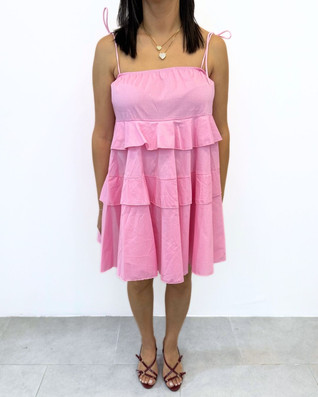 Mini Dress con Spallina Fiocco Rosa art.6562