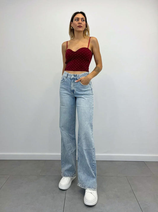 Jeans Palazzo con Strass art.3765