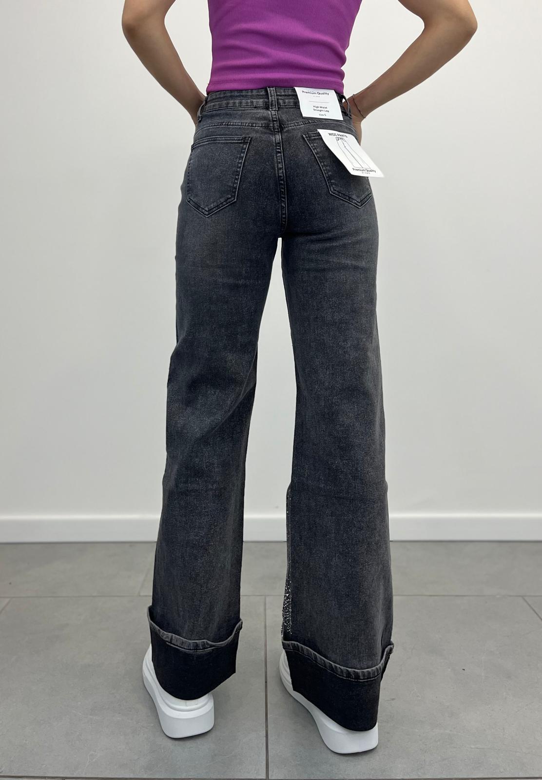 Jeans Grigio Con Risvolto e Strass art.3223