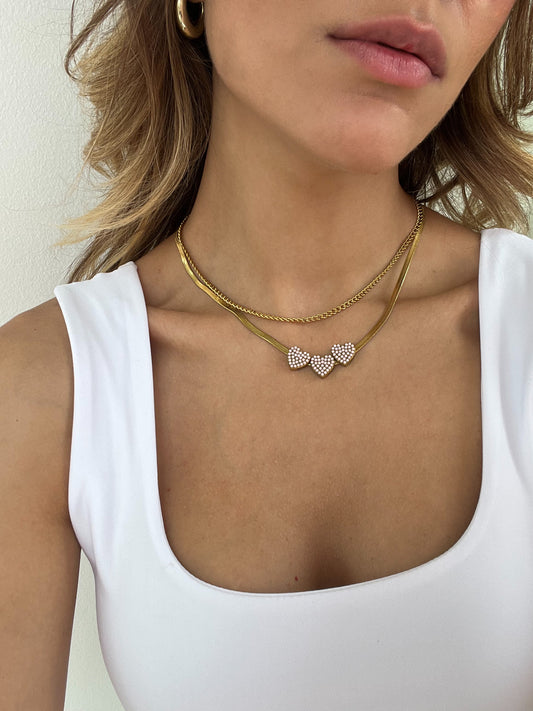 Doppia Collana Cuori Rosa
