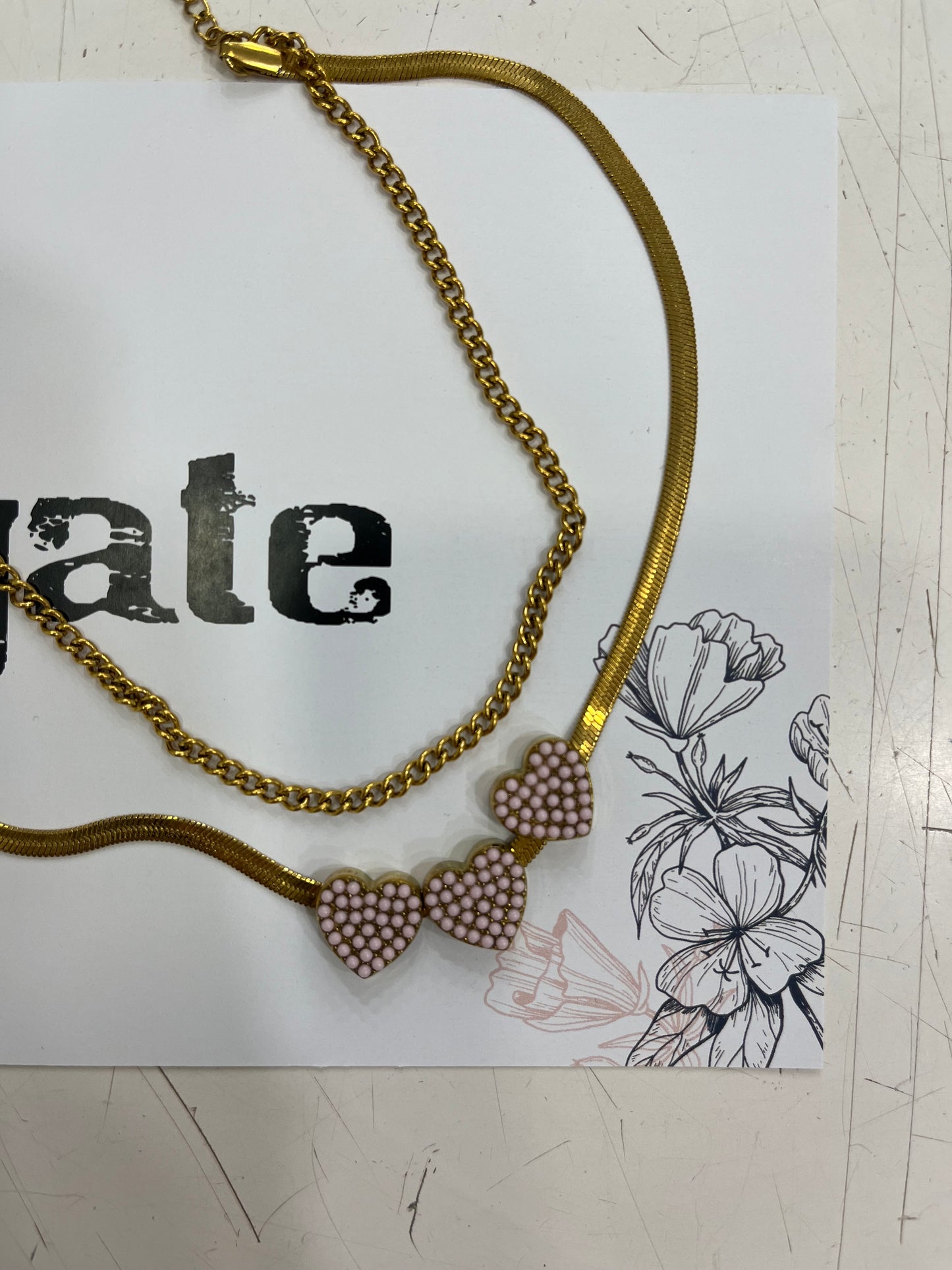 Doppia Collana Cuori Rosa