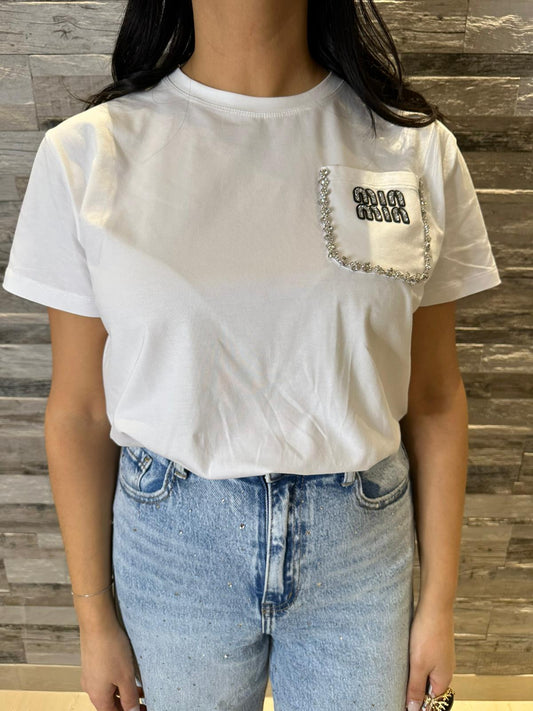 T-Shirt con Taschino di Strass art.5591