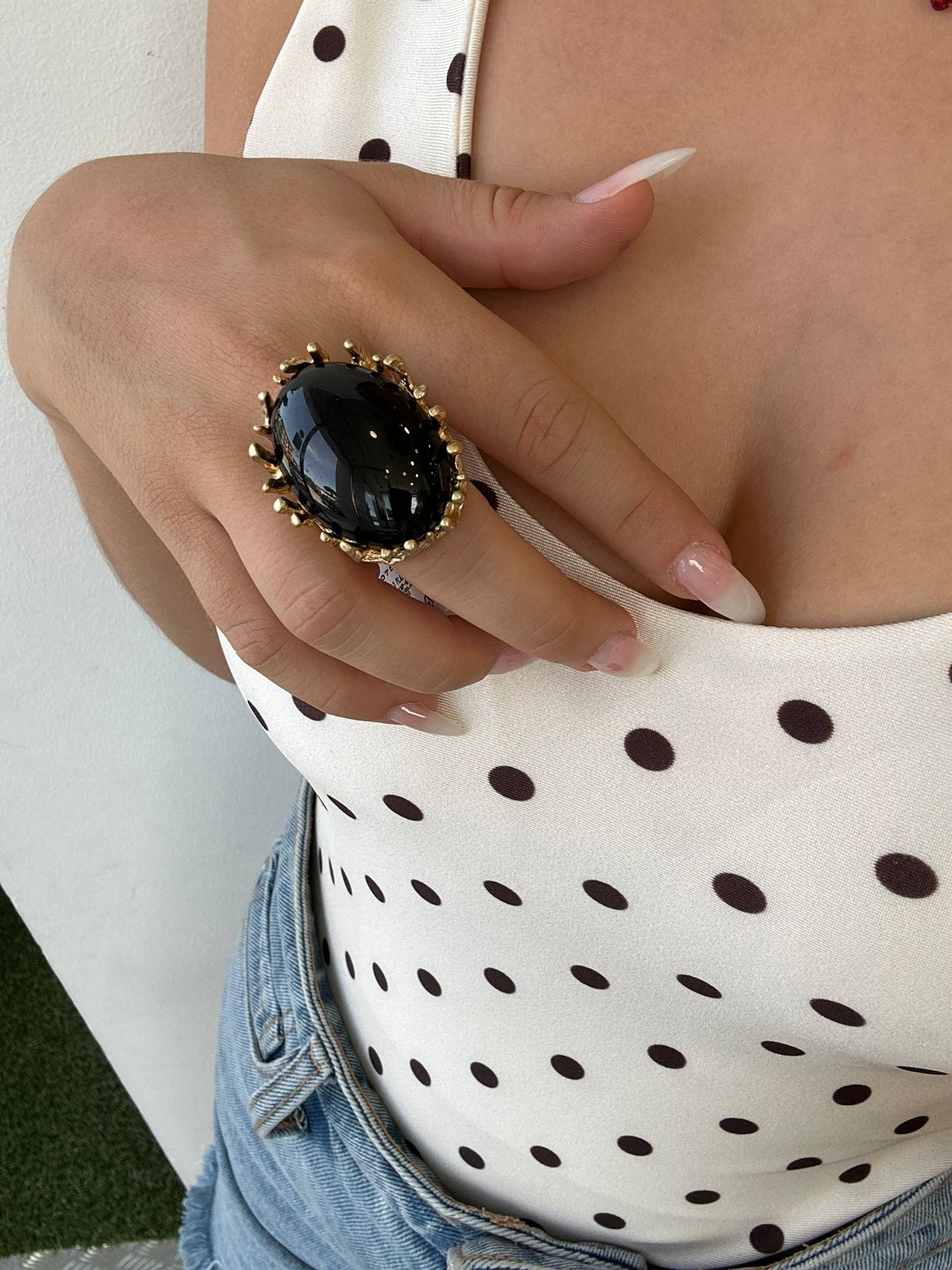Anello Dorato con Maxi Perla
