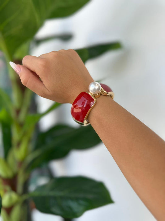Bracciale Rosso Rigido con Perla