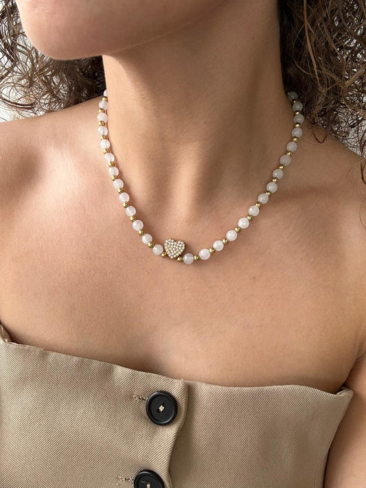 Collana Bianca e Dorata con Cuore