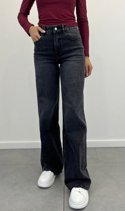 Jeans Palazzo Grigio Con Strass art.5001
