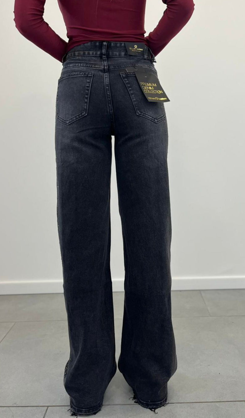 Jeans Palazzo Grigio Con Strass art.5001
