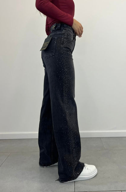 Jeans Palazzo Grigio Con Strass art.5001