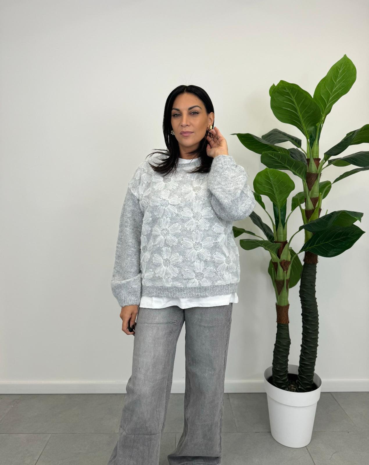Pull Fiori Grigio art.3219