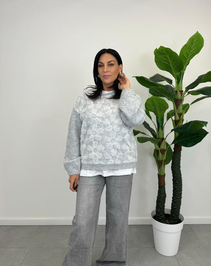 Pull Fiori Grigio art.3219