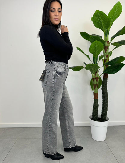 Jeans MissBonBon con Strass Grigio art.3971