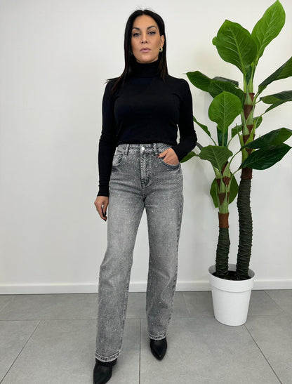 Jeans MissBonBon con Strass Grigio art.3971