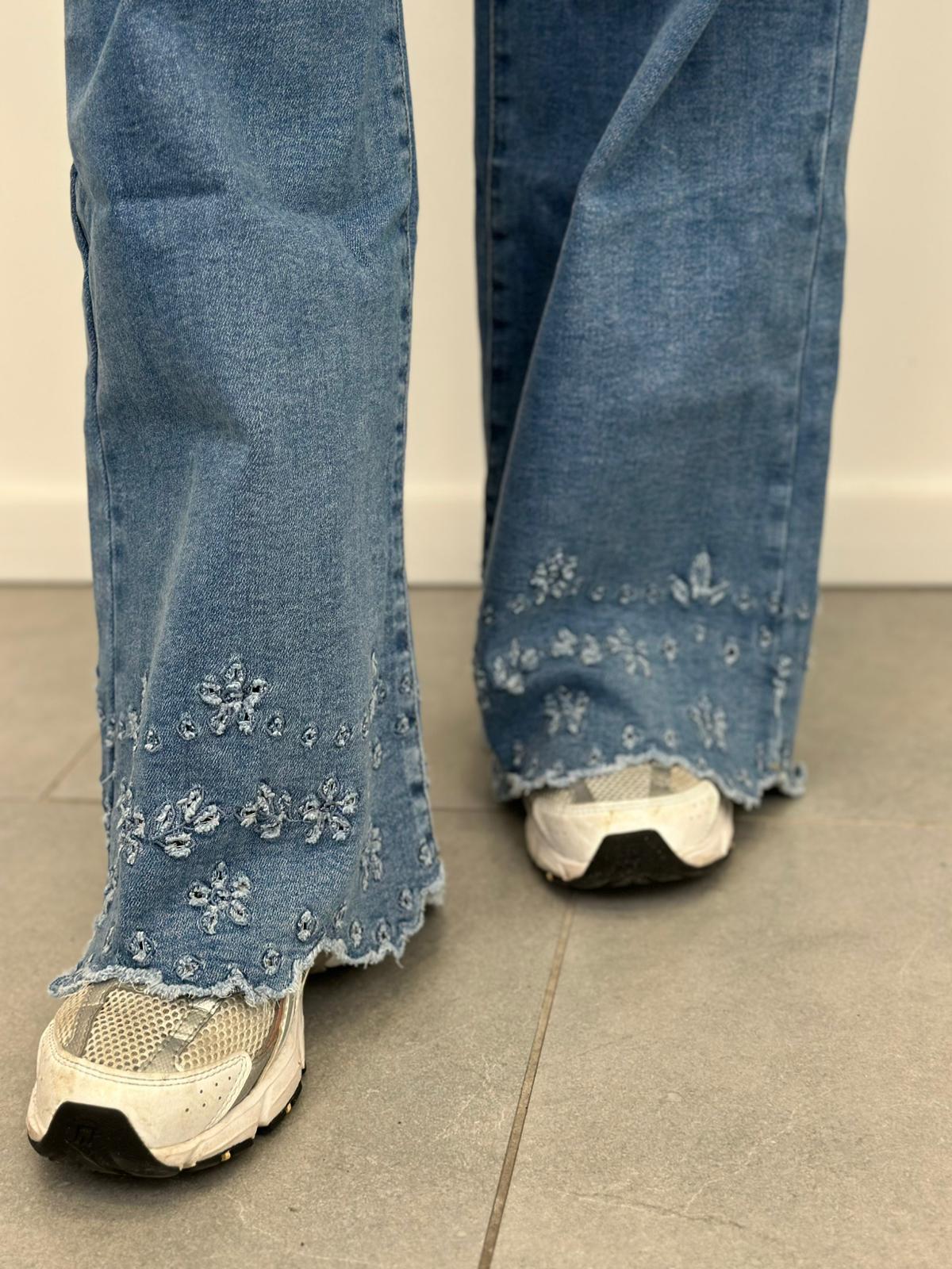 Jeans Palazzo con Ricami art. 6767-1