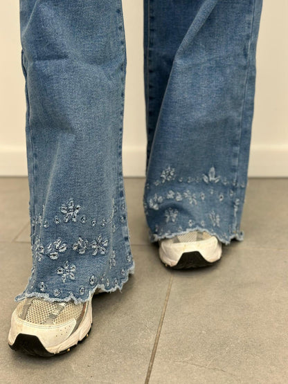 Jeans Palazzo con Ricami art. 6767-1