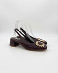 Slingback in vernice tacco largo