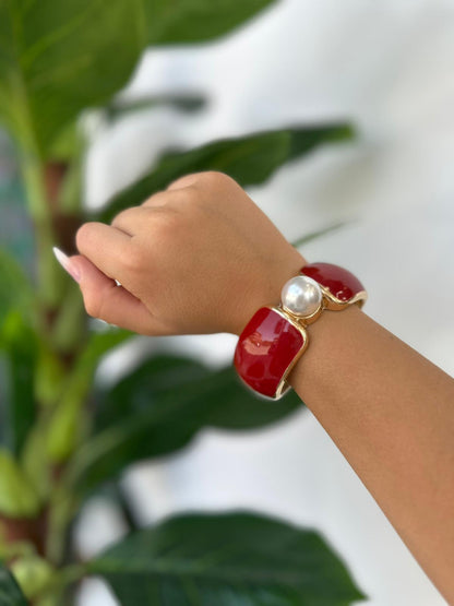 Bracciale Rosso Rigido con Perla