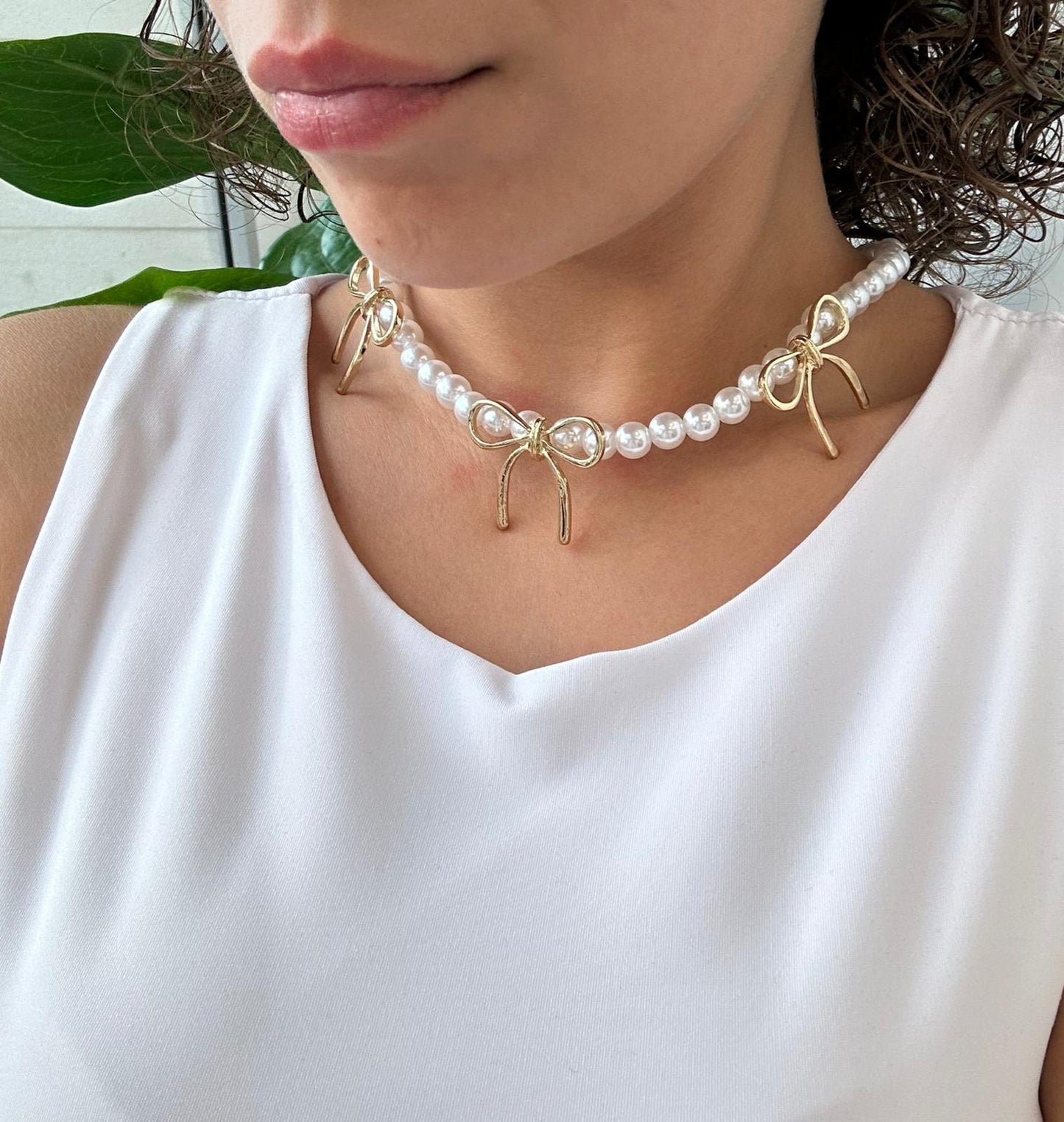 Collana Perle e Fiocchi Dorati