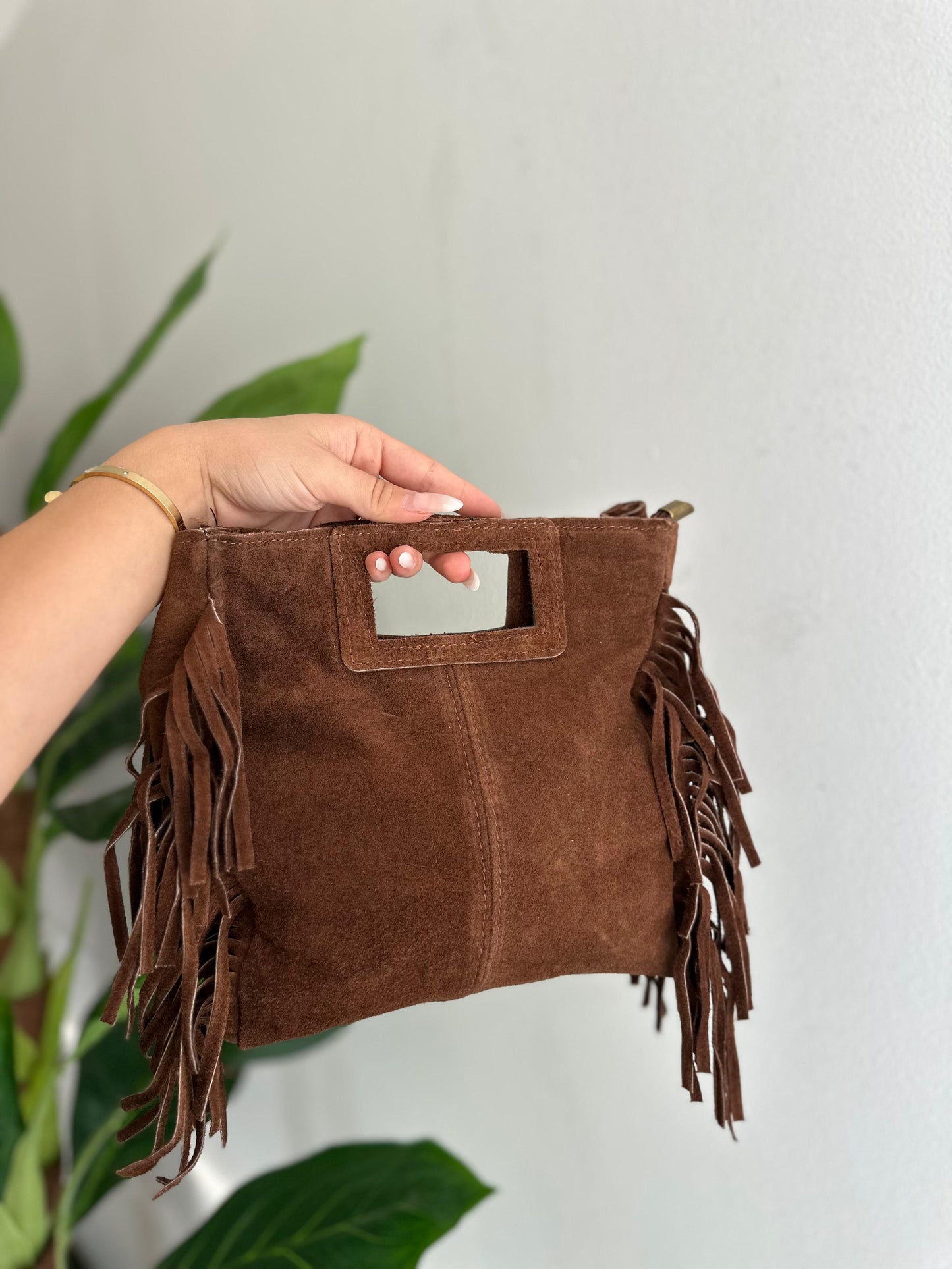 Borsa in camoscio con frange