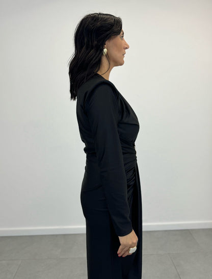 Abito Lungo NERO con Drappeggio art.21625