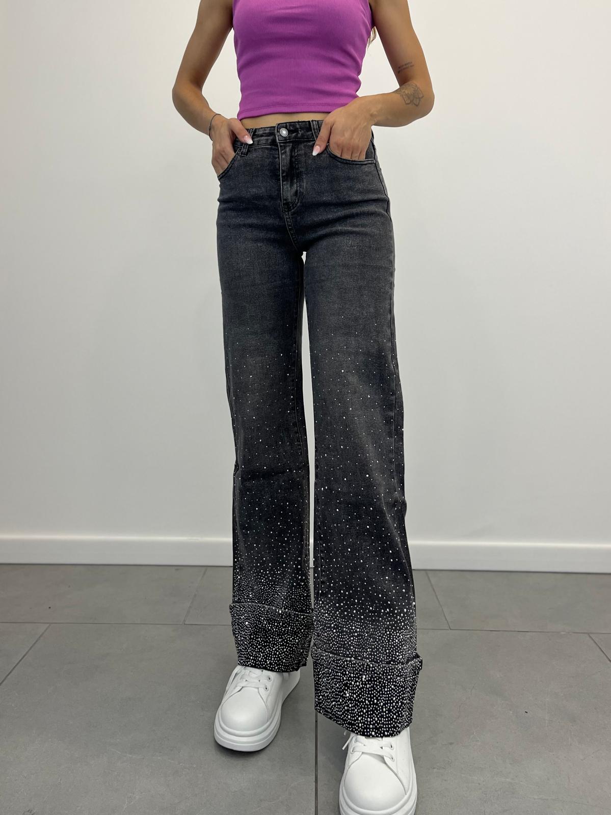 Jeans Grigio Con Risvolto e Strass art.3223